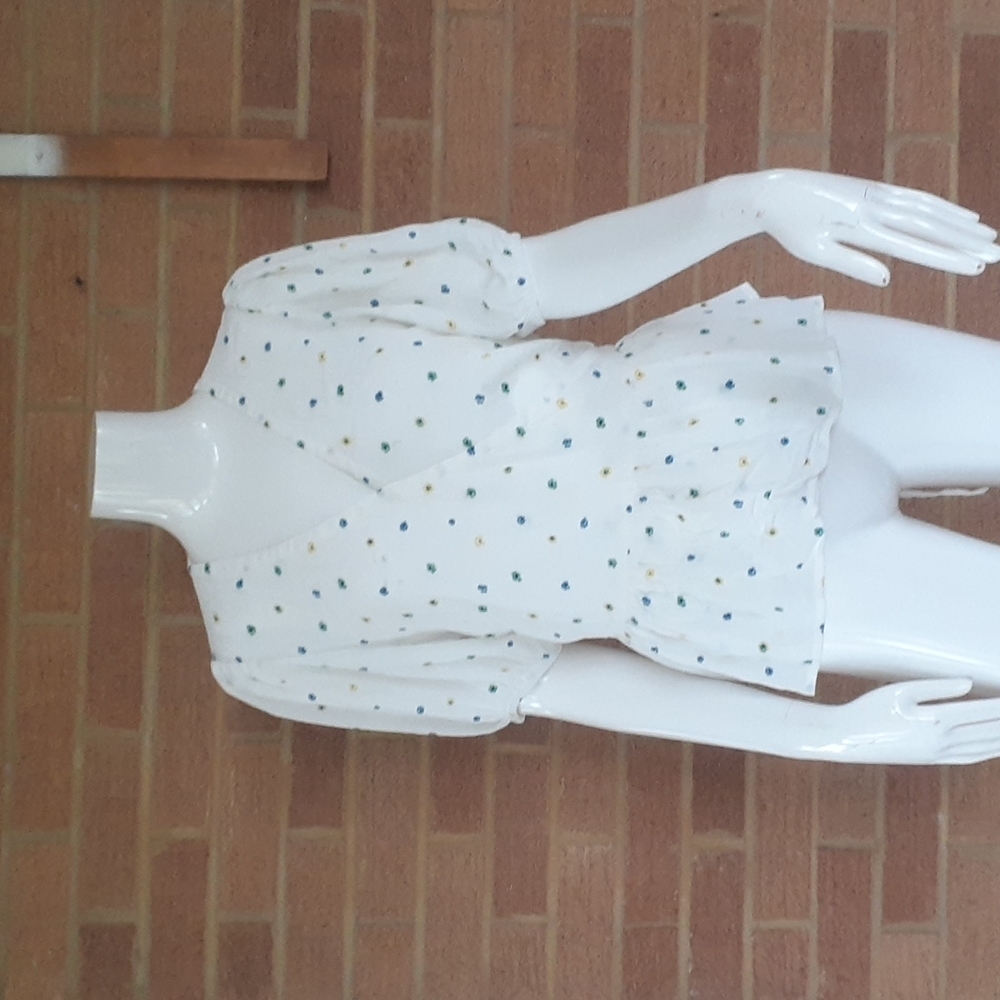 LOFT White Ditsy Floral Wrap Blouse Puff Sleeve Peplum Top Women's Size XS